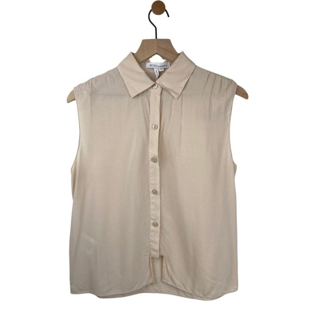 BCBGeneration Boxy Sleeveless Button UpBlouse Beige XS